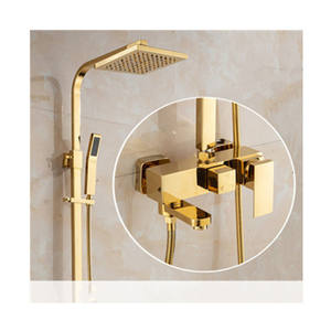 KD-05GS nobile accessori per il <span class=keywords><strong>bagno</strong></span> in ottone dorato doccia a pioggia Guangdong stile quadrato di alta qualità montaggio a parete doccia a cascata - Product Image 1