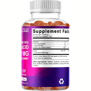 Oem 1000mcg חומית חומצה פולית חיוני ויטמין b9 gummies תוסף <span class=keywords><strong>folic</strong></span> טבעוני עבור אמא & תינוק - Product Image 2