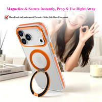 Coque magnétique transparente en acrylique rigide pour iPhone 14 15 16, support pivotant à 360 degrés, possibilité de personnaliser le logo pour les cadeaux d'entreprise