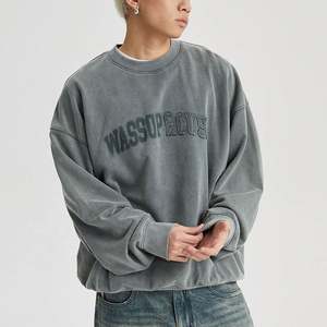 Sudadera bordada de cuello redondo de gran tamaño con lavado Vintage personalizada para hombre, Sudadera de cuello redondo de peso pesado para hombre - Product Image 3