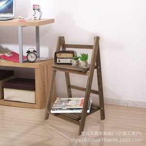 Support à fleurs pliable en bois massif, étagère de rangement ouverte multi-niveaux rétro pour la maison, idéal pour figurines et objets de décoration. - Product Image 1