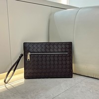 Dompet Kartu Kulit Asli Anyaman Berkualitas Tinggi Kustom, Dompet Koin Unisex, Tas Amplop Genggam Bisnis, Tas Tangan Vintage