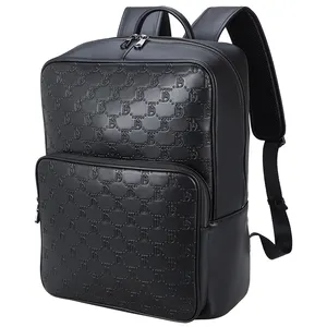 Mochila de viaje de cuero genuino negro impermeable para hombre y mujer con logotipo personalizado Nappa Real Leather Laptop Back Pack