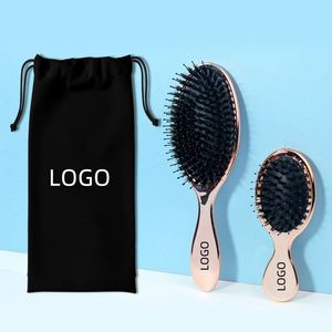Compact Small Plating Hair Extensions <b>Brush</b> Mini Hair <b>Detangle</b> <b>Brush</b> with Cotton Bag Case Packaging Blank Boar Bristle Hairbrush - Product Image 1