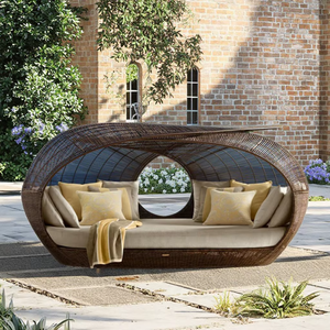 Coussin imperméable <span class=keywords><strong>en</strong></span> aluminium, tissu de rotin tissé <span class=keywords><strong>en</strong></span> métal, jardin patio <span class=keywords><strong>lit</strong></span> canapé auvent <span class=keywords><strong>lit</strong></span> de jour avec gigogne - Product Image 6