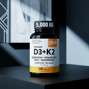OEM Vitamine D3 K2 5000 UI Capsules de magnésium B6 Zinc Quercétine Énergie Immunité Santé musculaire Adulte 60 Capsules - Product Image 1
