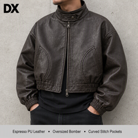 Blouson Bomber Oversize Personnalisé en Cuir PU Vegan avec Poches Courbes et Ourlet Élastique Zippé pour Fabricants OEM ODM de Marques