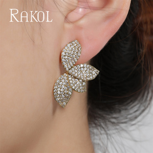 RAKOL ZPE58 Korean Version Elegant <b>Light</b> Luxury Micro Inlaid <b>Leaf</b> Niche Design New Earrings - Product Image 2