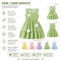 Nouvelle Robe d'été 2026 pour Filles, Modèle Fleurie Sans Manches, Robe Gâteau Superposée Douce, Col à Volants, Vert, Collection Boutique, Vente Chaude, Robes pour Enfants