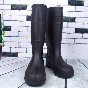 Botas de seguridad de PVC negras de caña alta para hombre con puntera de acero, antideslizantes, de color sólido, con protección superior extendida. - Product Image 2