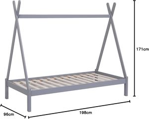 Tente <span class=keywords><strong>tipi</strong></span> en bois pour enfants Cadre de <span class=keywords><strong>lit</strong></span> simple <span class=keywords><strong>Lit</strong></span> en bois de pin (gris sans matelas) pour enfants - Product Image 2