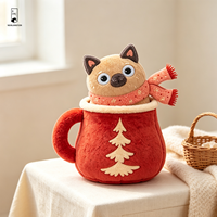 Coussin en peluche chat dans une tasse, visage brodé, doux et rembourré, décoratif de Noël pour canapé et cadeau
