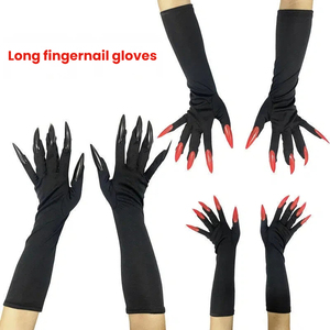 Gants de sorcière d'Halloween MS, accessoires de cosplay à longs ongles noirs, gants de costume griffe de fantôme pour performance scénique - Product Image 4