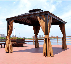 Gazebo Padiglione da Giardino 12x12 in Alluminio per Esterni con Tetto Rigido e Zanzariera con Tende - Product Image 3