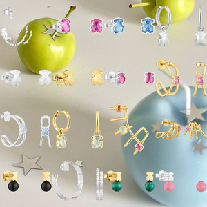 Pendientes de Joyería Fina Touses con Esmalte Vibrante y Gema en Forma de Corazón, Adorno de Perla de Agua Dulce, Oro Tricolor, Regalo Romántico para Ella - Product Image 1