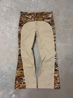 Jean évasé en denim pour homme Yingling, motif camouflage vintage color-block, patchwork, avec bordures contrastées et imprimé intégral, style hip-hop