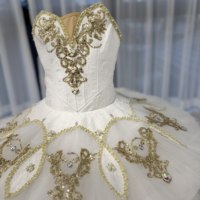 Gaun Tutu Balet Anak-anak Berhias Emas Merah Muda, Tutu Pancake Profesional Berbahan Renda dan Berhiaskan Rhinestone untuk Anak Perempuan, Ideal untuk Pertunjukan Balet.