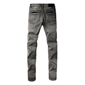 <span class=keywords><strong>Jeans</strong></span> Neri a Vita Media Ricamati Strappati Stile Streetwear Vestibilità Skinny Comodi da Ragazzo in Denim Stampato Estivi Autunnali Eleganti Lavati - Product Image 2