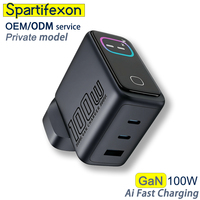 Chargeur GaN AI 100W avec écran TFT, charge rapide, adaptateur d'alimentation USB-C 3 ports SCP