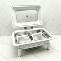 Chauffe-Plat Hydraulique Professionnel de Luxe en Acier Inoxydable, Robuste, Blanc, 9L, Alimenté à l'Alcool, pour Buffets et Hôtels