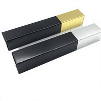 Boîte carrée en papier kraft noir et or personnalisée 18*18*123mm, vide, pliable, en carton, pour le rangement de gloss à lèvres, de cils et de mascara, emballage