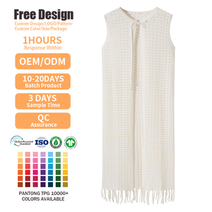 Fashionable Hollow-out Knitted Vest Coat Trendy Tassel Spring Summer Women <b>Long</b> Sweater <b>Sleeveless</b> Cotton <b>Cardigan</b> - Product Image 2