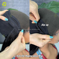 Rambut Virgin Berkualitas Tinggi Ghair 100% Rambut Asli Manusia 2*6 5*5 9*6 HD Lace Wig Tanpa Lem dengan Resleting yang Dapat Diganti