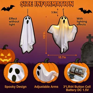 Luces LED de Halloween con Forma de Fantasma Colgante, Decoración Espeluznante con Fantasma Colgante, Funciona con Pilas, 3 Modos de Iluminación, Decoración para Fiestas en Interiores y Exteriores - Product Image 2
