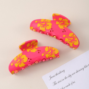 Wholesale <b>Sweet</b> <b>Flower</b> Printing Acrylic Claw Clip Elegant Large Unisex Hair Clip Colorful Classic Daily Use - Product Image 3