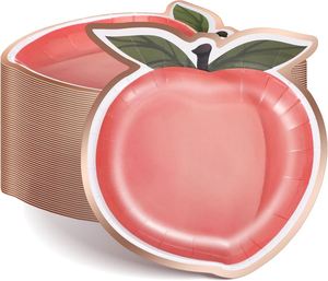 FDA Approved <b>Disposable</b> 7x8 Inches Peach FOIL Die-Cut Design 350gsm White Board Paper <b>Plates</b> Party Supplies - Product Image 4