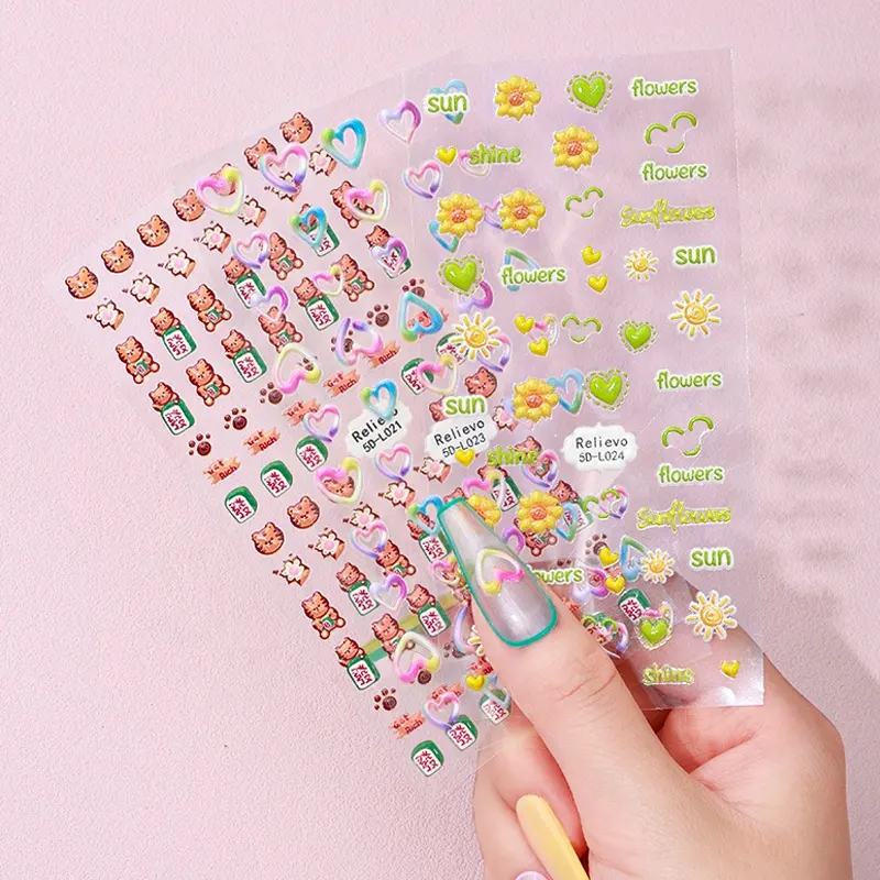 2023 New 3D/5D Flower Butterfly Nail Art Tickers Adhesive Gel Nail Polish Stickers