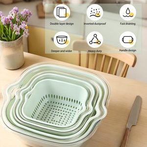 Juego de 6 piezas de fregadero de cocina de doble capa con mango, cuenco multifuncional para lavar y secar, contenedor de alimentos - Product Image 3