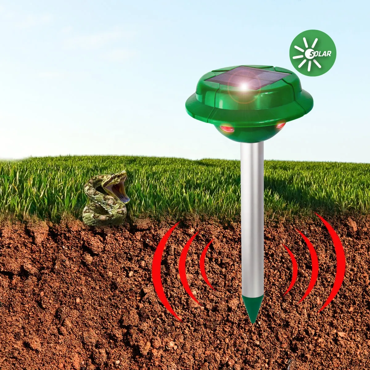 ROHS Hoch effizienter IP65 Garden Vibration Snakes Repellent Solar Animal Repeller