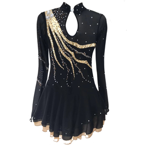 Tenue de <span class=keywords><strong>danse</strong></span> LIUHUO pour femmes - Robe de patinage artistique pour femmes, vêtements de gymnastique, combinaison de performance noire et dorée - Product Image 2