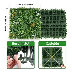 Panel de plantas de follaje de pared verde Anti-uv, Seto de boj, pared de hierba Artificial para interior y exterior Pq7 Shein, venta al por mayor, 100*100cm