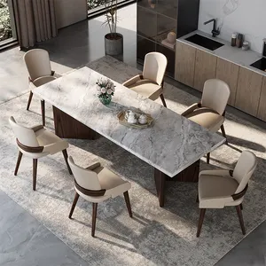 Tavolo da pranzo e schienale in marmo minimalista rettangolare Set tavolo da pranzo in legno Set 6 sedie