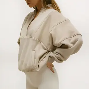 Benutzer definierte Frauen Lieferanten fallen Schwergewicht Pullover Warm Fleece Cotton Blank Cropped Overs ized Crewneck Jogger Zip Sweatshirt