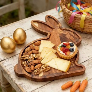 Bandeja de servir de madera con forma de conejo Shengke para la fiesta de Pascua, bandeja decorativa para exhibir comida con queso, nueces, frutas y zanahorias - Product Image 1