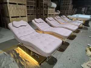 Camilla de Masaje Eléctrica Rosa para Salón de Belleza con Base Dorada, Último Diseño, Cama para Pestañas - Product Image 5