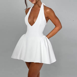 Produttore personalizzato di abbigliamento all'ingrosso estate Sexy Casual di lusso da donna con scollo a V profondo <span class=keywords><strong>Mini</strong></span> <span class=keywords><strong>abito</strong></span> senza schienale da donna - Product Image 2