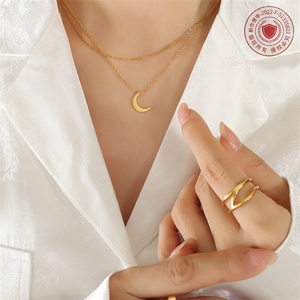 สร้อยคอโชคเกอร์สแตนเลสสตีลสองชั้นประดับจี้รูปพระจันทร์ยอดนิยม - Product Image 5