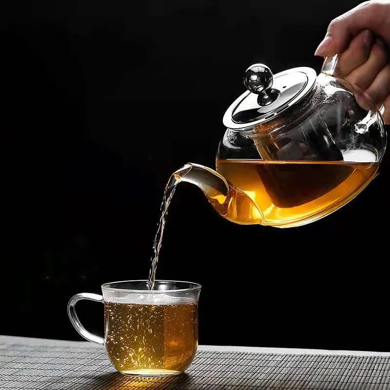 Transparent teapot heat resistant glass tea pot with infuser