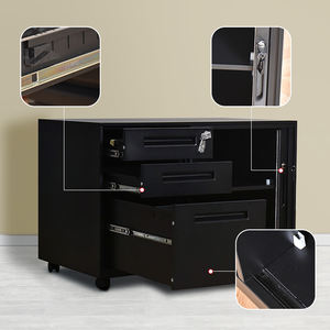 Mueble de Oficina de Acero, Mueble Metálico con 3 Cajones y Puerta Corredera de Tambor, Gabinete de Almacenamiento Móvil de Acero - Product Image 5