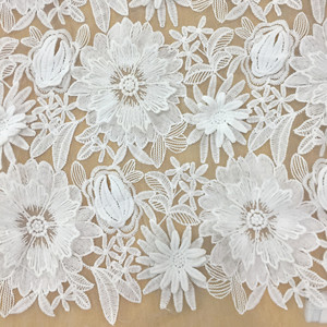 Tissu en organza brodé floral 3D stéréo, dentelle soluble dans l'eau, largeur 120 cm, tissu brodé pour robe de mariée - Product Image 5