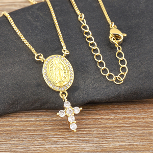 QIKU <span class=keywords><strong>catolicismo</strong></span> Nuestra Señora de Guadalupe Cruz colgante cobre circón oro Color mujeres collar joyería religiosa accesorios regalo - Product Image 3
