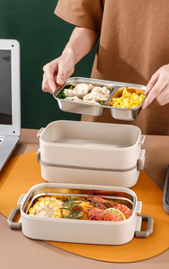 <b>Microwavable</b> Leak Proof Stainless Steel Bento <b>Box</b> Eco-Friendly Portable <b>Lunch</b> <b>Box</b> with Triple Tier for Kids Adults - Product Image 6