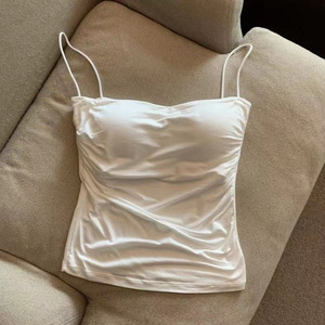 Corsé plisado elegante para la cintura - Top corto sexy sin mangas con tirantes finos, soporte suave y almohadillas fijas en el pecho, color liso - Product Image 4