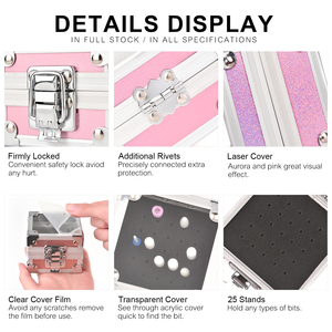 KADS Square 25 Slots Nail Drill Bit Display Storage <b>Box</b> Container With <b>Lock</b> Aluminum Alloy Storage Case <b>for</b> Manicure Bits Holder - Product Image 5