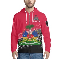 Vente en gros de sweats à capuche entièrement zippés personnalisés avec drapeau d'HAÏTI, vêtements imprimés de créateur surdimensionnés, sweats à capuche d'automne