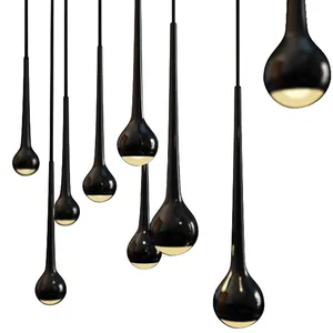 Contemporary single round black or chrome metal 5W LED kitchen water drop hanging pendant light